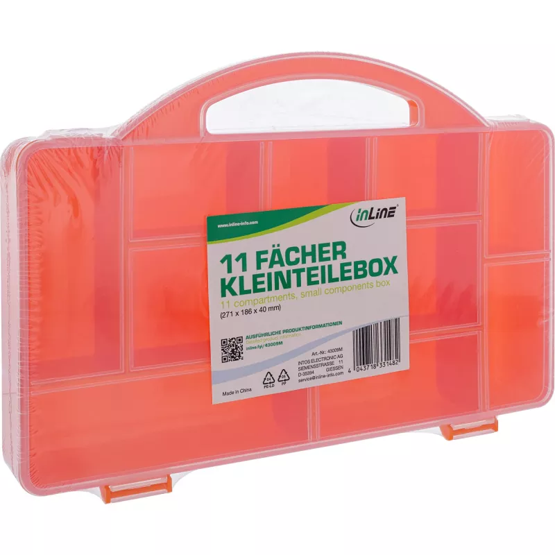 InLine Small Components Box, 11 compartments, 271x186x40mm, oranža