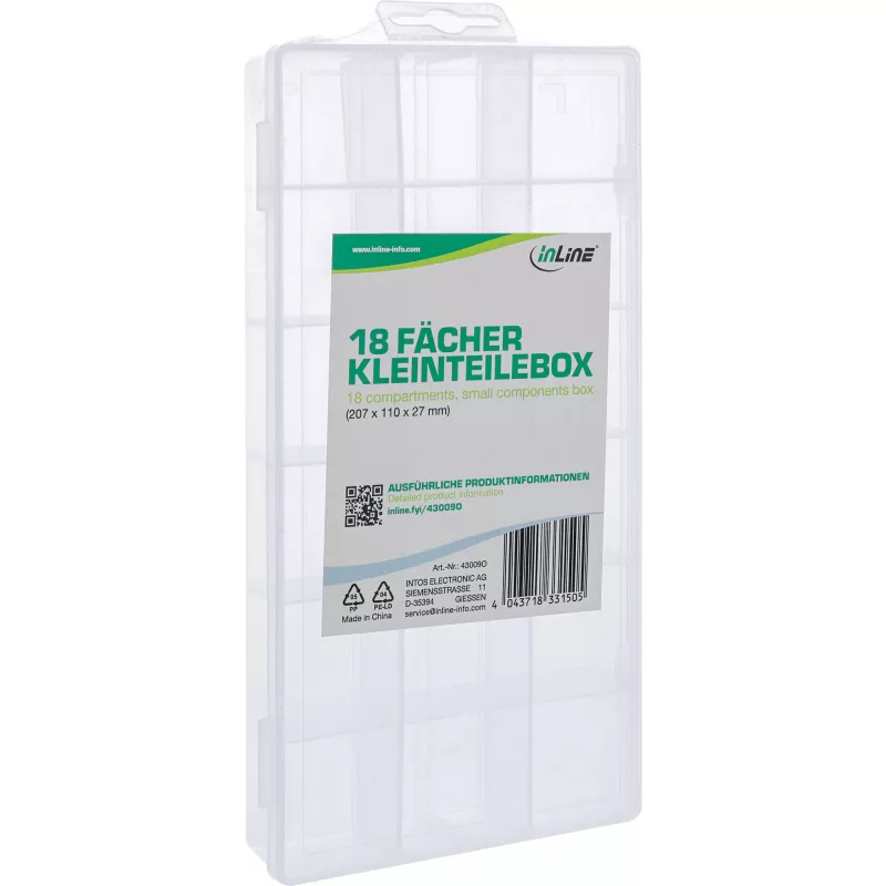 InLine Small Components Box, 18 nodalījumi, 207x110x27mm, caurspīdīga