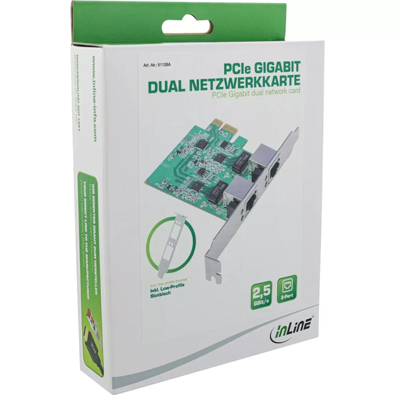 InLine Dual Gigabit tīkla karte, 1x RJ45 2.5Gb/s, PCIe x1, iekļauts LP kronšteins