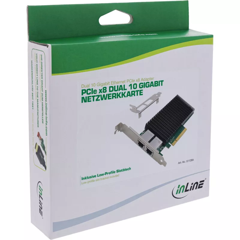 InLine Dual 10-Gigabit tīkla karte, 2x RJ45 10Gb/s, PCIe x8, komplektā LP kronšteins