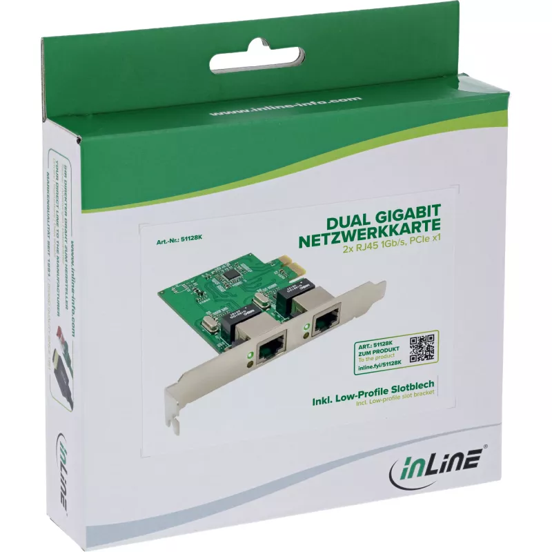 Tīkla karte InLine 51128K Dual Gigabit 2x RJ45 PCIe x1