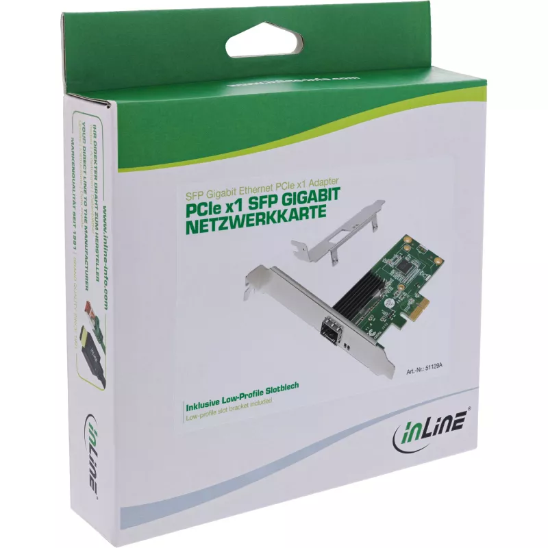 InLine Gigabit tīkla karte, 1x SFP, PCIe x1, iekļauts zema profila kronšteins