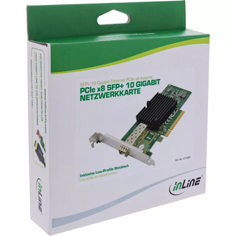 InLine 10 Gigabit tīkla karte, 1x SFP+, PCIe x8, ietver zema profila kronšteinu