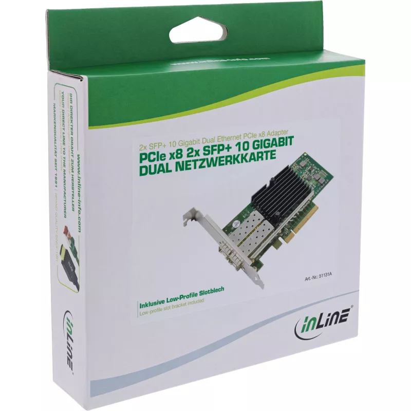 InLine Dual 10 Gigabit tīkla karte, 2x SFP+, PCIe x8, ietver LP kronšteinu