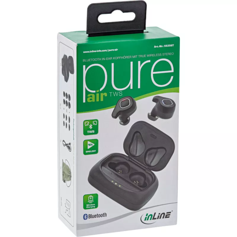 InLine PURE Air TWS, Bluetooth ievietojamās austiņas ar Qi korpusa ārējo akumulatoru
