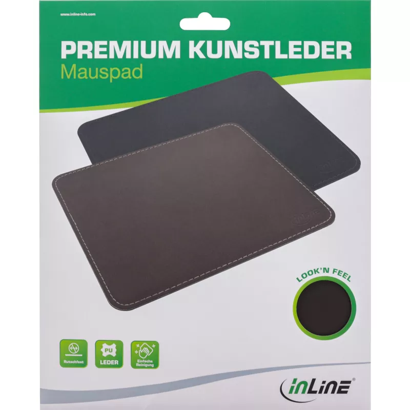 InLine Peļu paliktnis Premium PU Leather melns, 255x220x3mm