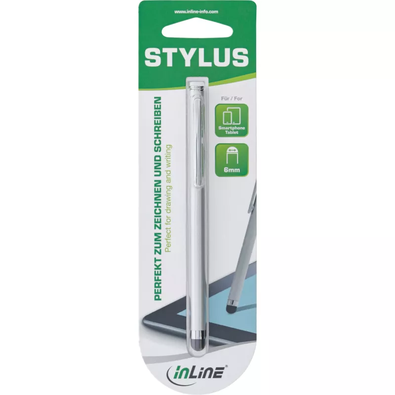 InLine Stylus, pildspalva viedtālruņu un planšetdatoru skārienekrāniem, sudraba krāsā