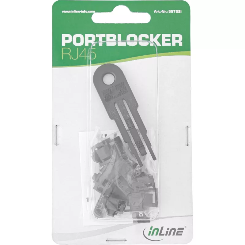 InLine RJ45 pieslēgvietu bloķētājs, startera komplekts ar 10 bloķētājiem un atslēgu, melns