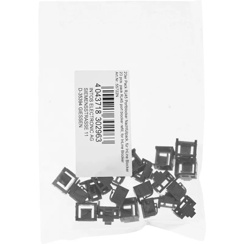 InLine RJ45 porta bloķētājs, 20 bloķētāju papildinājuma iepakojums, melns