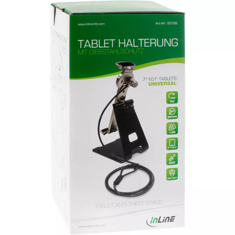 InLine universāls planšetdatora bloķējošs statīvs 7 collu-10,1 collu ierīcēm ar atslēgas slēdzeni 1,5 m