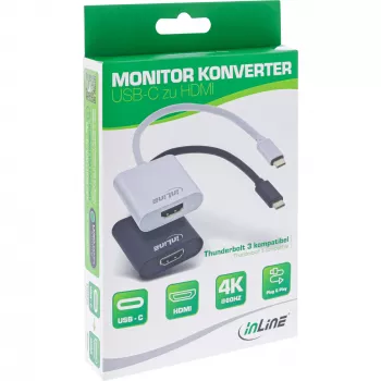 InLine USB displeja pārveidotājs, USB-C vīrišķais uz HDMI sievišķo (DP Alt režīms), 4K/60 Hz