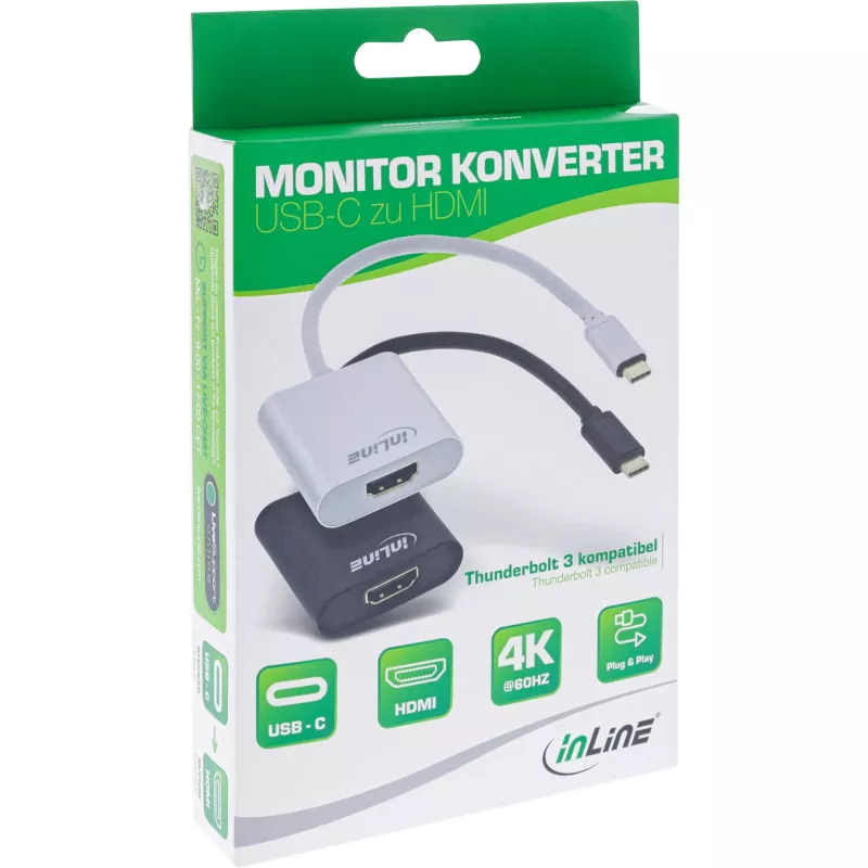 InLine USB displeja pārveidotājs, USB-C vīrišķais uz HDMI sievišķo (DP Alt režīms), 4K/60 Hz