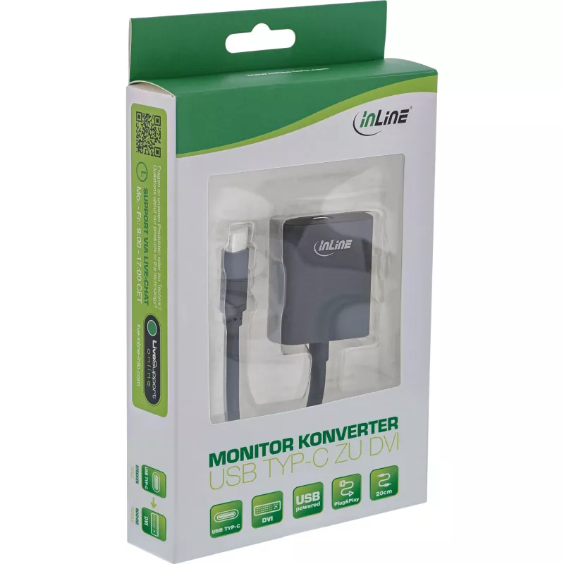 USB displeja pārveidotājs InLine 64103B USB-C vīr. uz DVI siev.