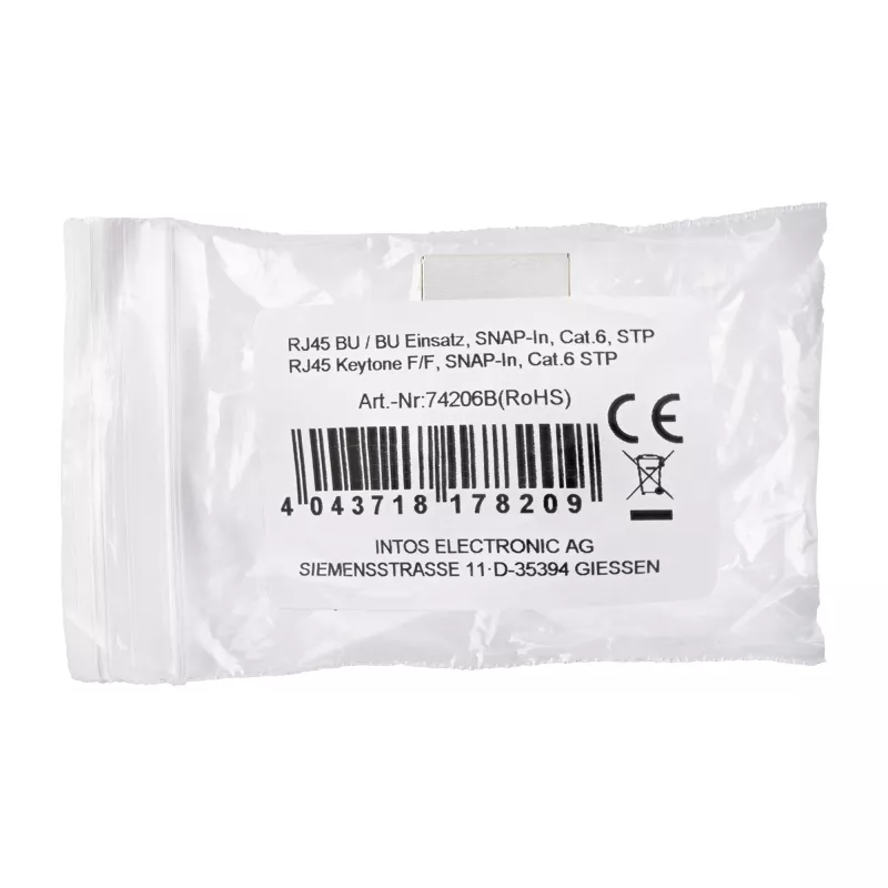 InLine RJ45 modulis, sieviešu-sieviešu, SNAP-In Cat.6 STP, melns/sudraba