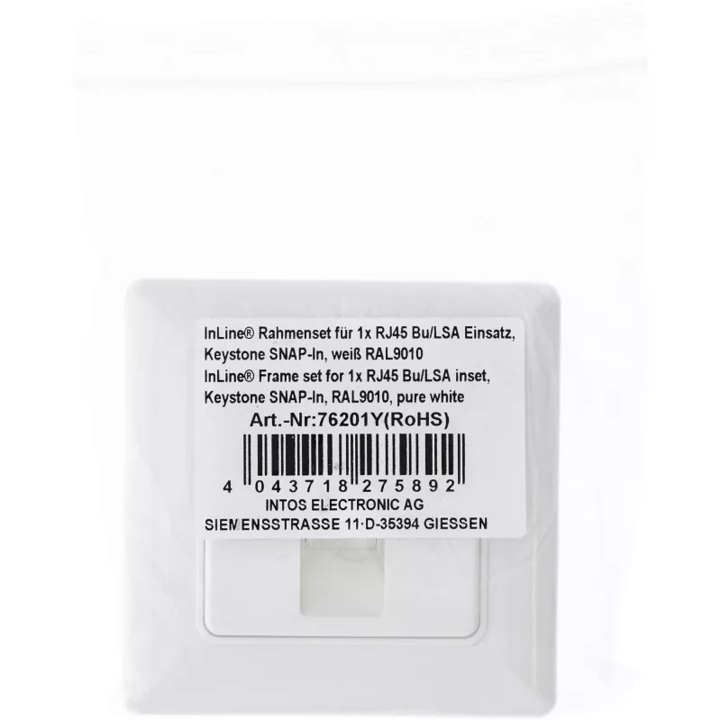 InLine rāmja komplekts 1x RJ45 Bu/LSA ieliktnim, Keystone SNAP-In, balts RAL9010