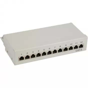 InLine Patchpanel Cat.6 12 portu galda/sienas montāža gaiši pelēka RAL7035