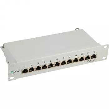 InLine ielāpu panelis 10 collu Cat.6 12 portu 1U gaiši pelēks RAL7035