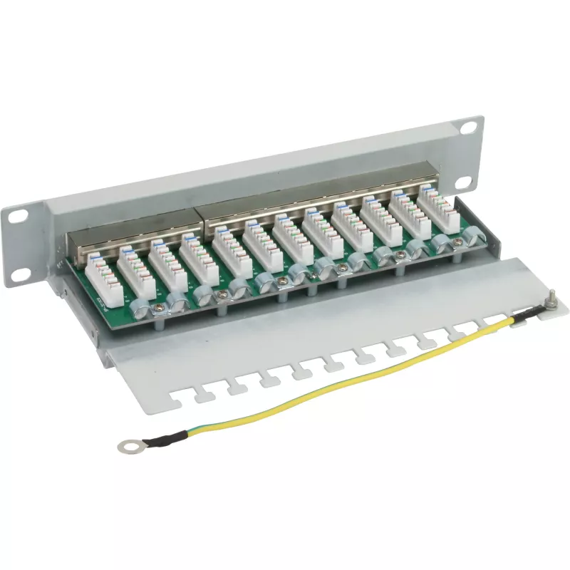 InLine ielāpu panelis 10 collu Cat.6 12 portu 1U gaiši pelēks RAL7035