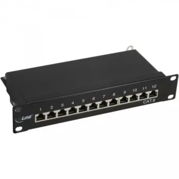 InLine ielāpu panelis 10 collu Cat.6 12 portu 1U melns RAL9005