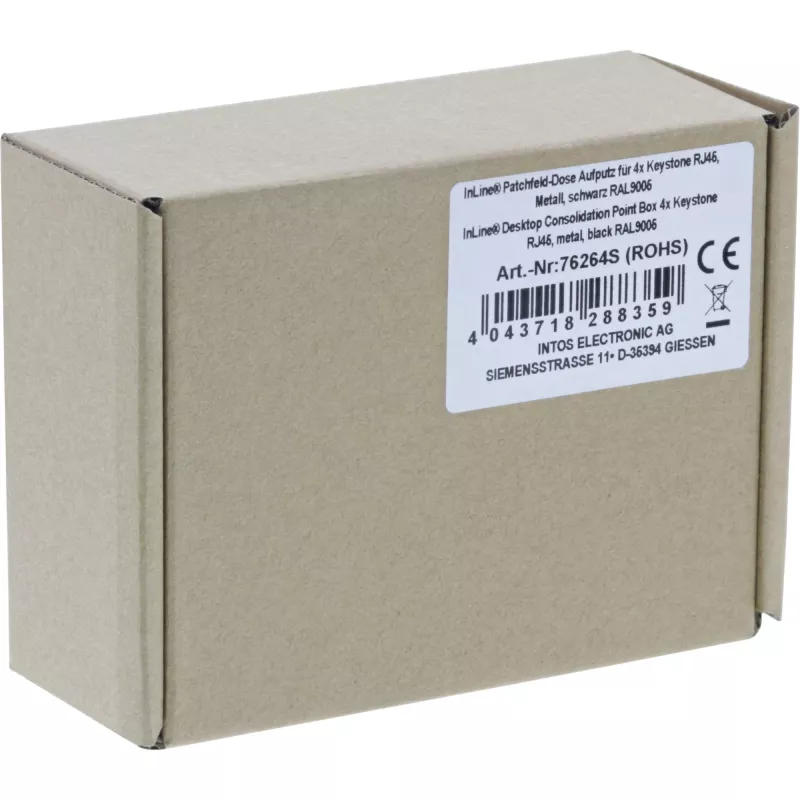 InLine galvirsmas konsolidācijas punkta kārba 4x Keystone RJ45, metāla, melna RAL9005