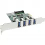 InLine USB 3.0 4 portu resursdatora kontrolieris PCIe, iekļauts zema profila kronšteins un 4 kontaktu papildu barošana