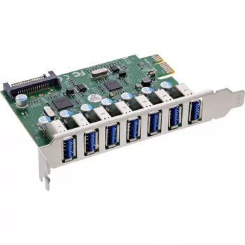 InLine USB-A 3.2 Gen.1 7 portu resursdatora kontrolieris PCIe, SATA barošana