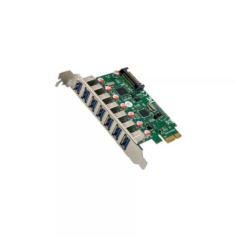 InLine USB-A 3.2 Gen.1 7 portu resursdatora kontrolieris PCIe, SATA barošana