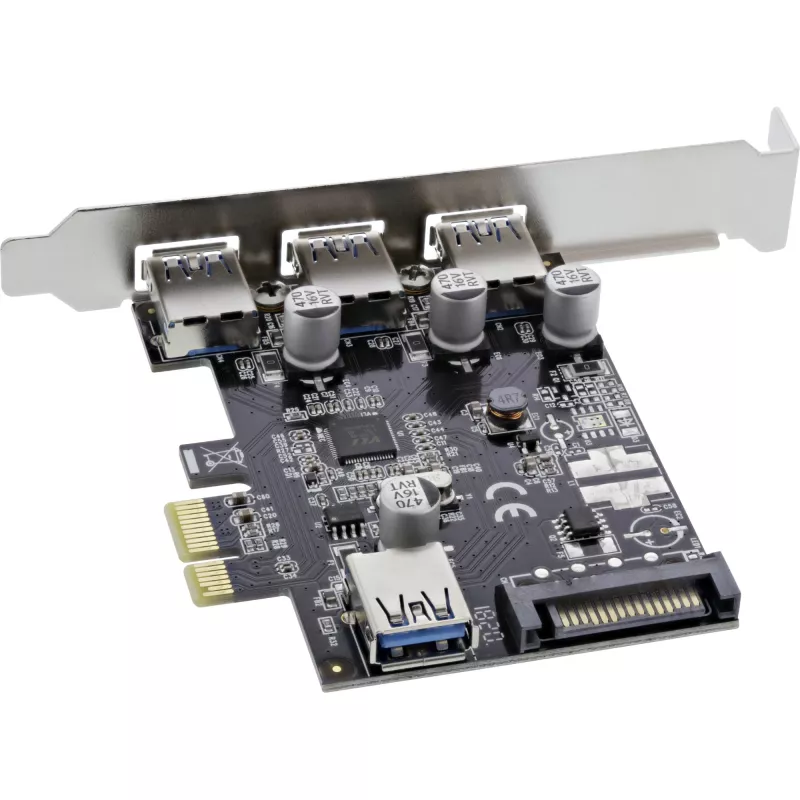 InLine 3+1 portu USB 3.0 resursdatora kontrolieris, PCIe, ar SATA barošanu un LP kronšteinu