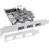 InLine 3+1 portu USB 3.0 resursdatora kontrolieris, PCIe, ar SATA barošanu un LP kronšteinu