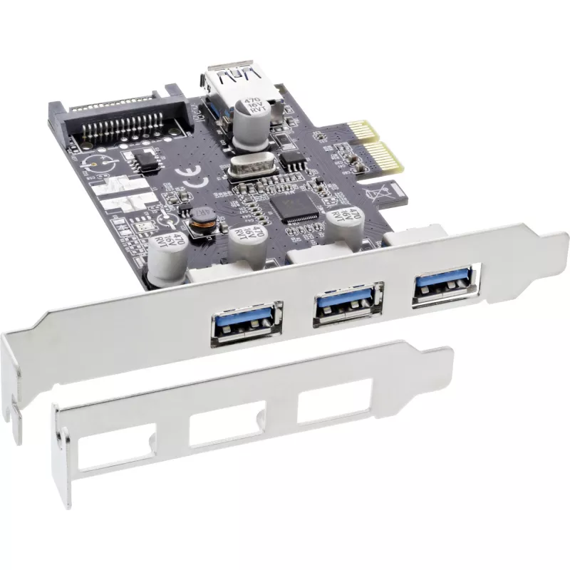 InLine 3+1 portu USB 3.0 resursdatora kontrolieris, PCIe, ar SATA barošanu un LP kronšteinu