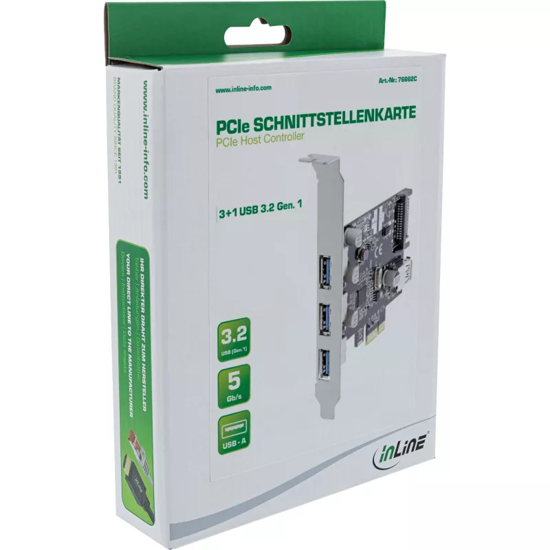 InLine 3+1 portu USB 3.0 resursdatora kontrolieris, PCIe, ar SATA barošanu un LP kronšteinu