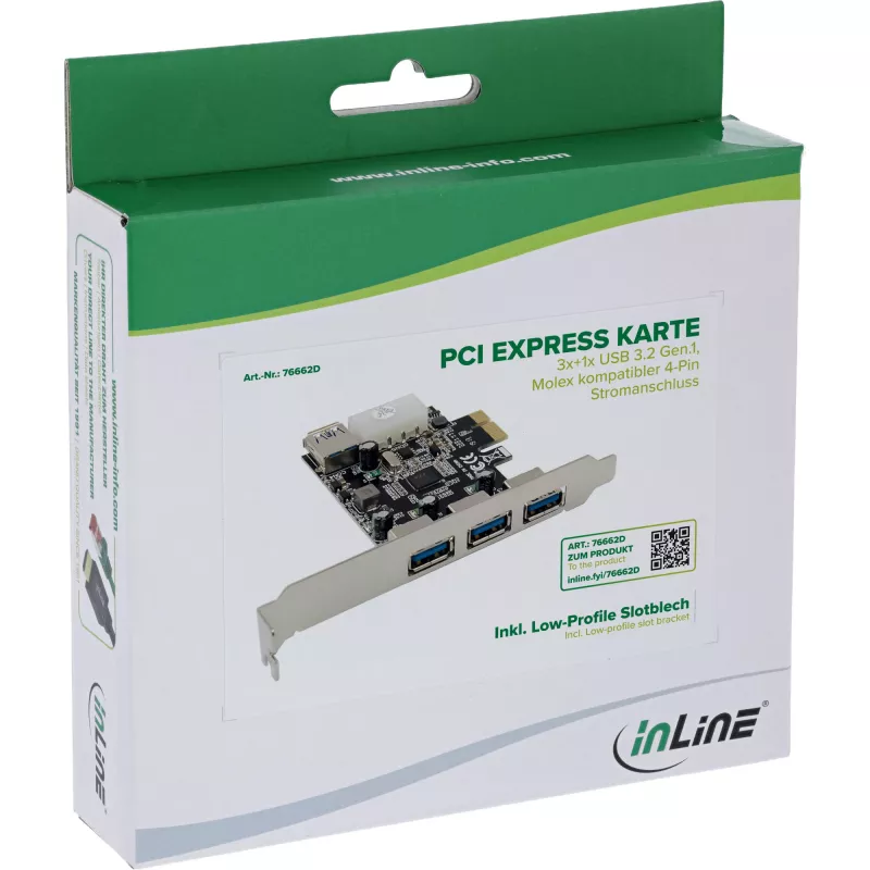 InLine 76662D saskarnes kartes/adapteri iekšējais Molex 4-pin, USB 3.2 Gen 1 (3.1 Gen 1)