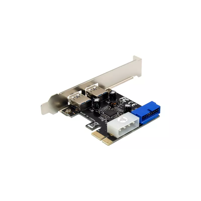 InLine 2+2 portu USB 3.2 Gen.1 resursdatora kontrolieris, PCIe, ar SATA barošanu + LP kronšteins
