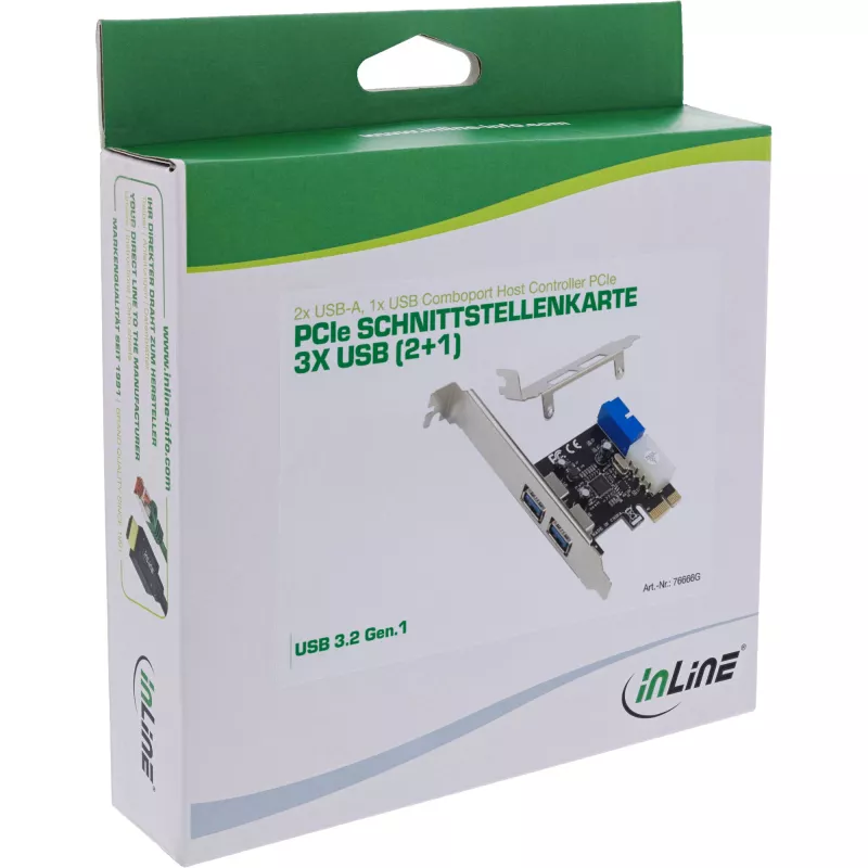 InLine 2+2 portu USB 3.2 Gen.1 resursdatora kontrolieris, PCIe, ar SATA barošanu + LP kronšteins