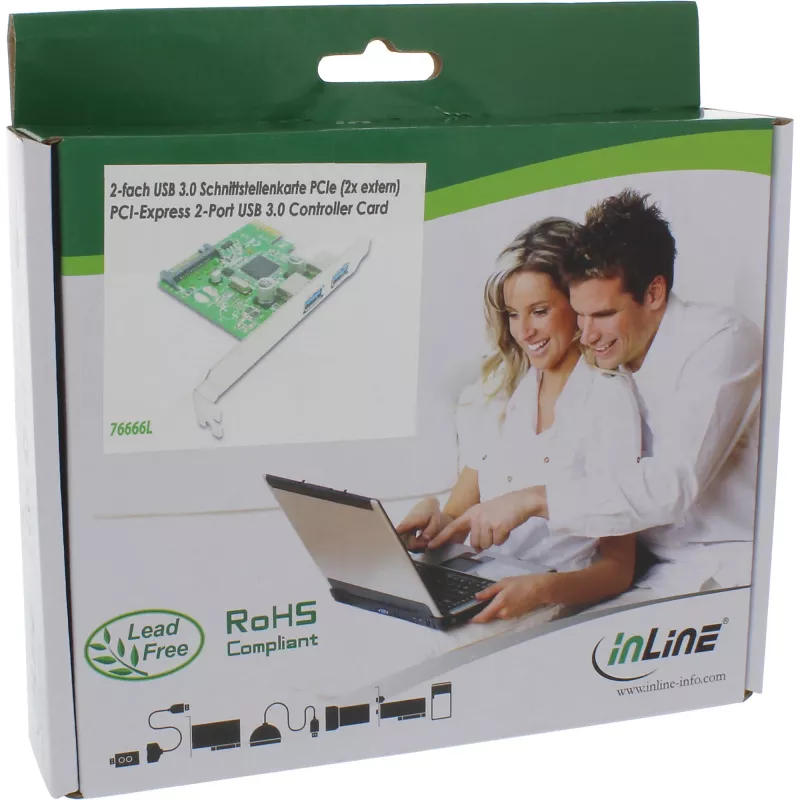 InLine 2 portu USB 3.0 resursdatora kontrollera karte ar SATA papildbarošanas portu PCIe