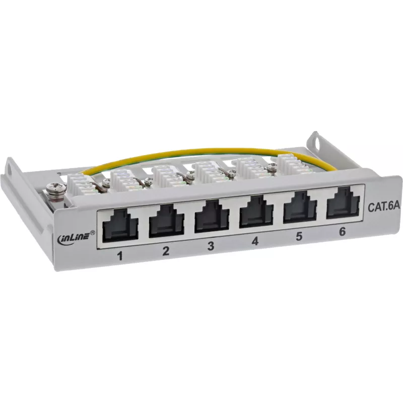 InLine ielāpu panelis Cat.6A 0.5U 6 portu, galda/sienas/sliedes, pelēks ar putekļu aizsargu