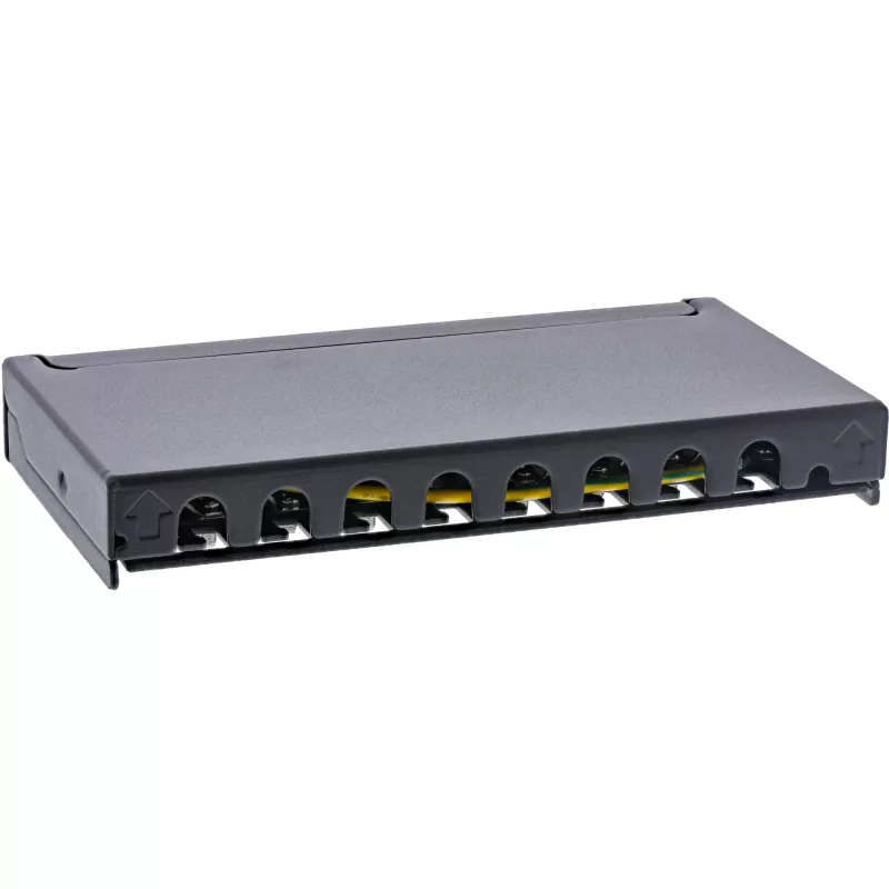 InLine Patch panel Cat.6A 0.5U 8 porti, galda/sienas/sliedes, melns, putekļu aizsardzība