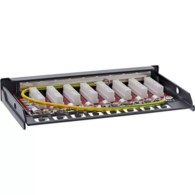 InLine Patch panel Cat.6A 0.5U 8 porti, galda/sienas/sliedes, melns, putekļu aizsardzība