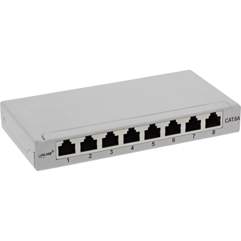 InLine ielāpu panelis Cat.6A 0.5U 8 porti, galda/sienas stiprinājums gaiši pelēks RAL7035