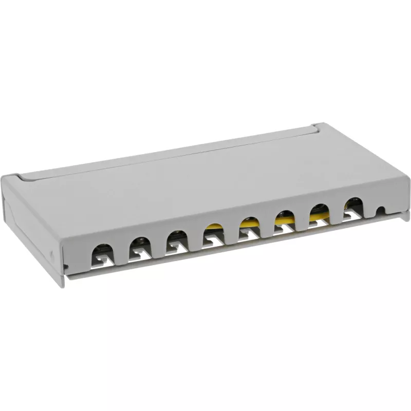 InLine ielāpu panelis Cat.6A 0.5U 8 porti, galda/sienas stiprinājums gaiši pelēks RAL7035