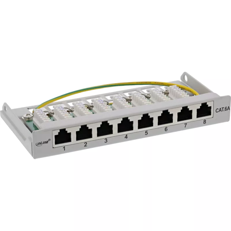 InLine ielāpu panelis Cat.6A 0.5U 8 porti, galda/sienas stiprinājums gaiši pelēks RAL7035