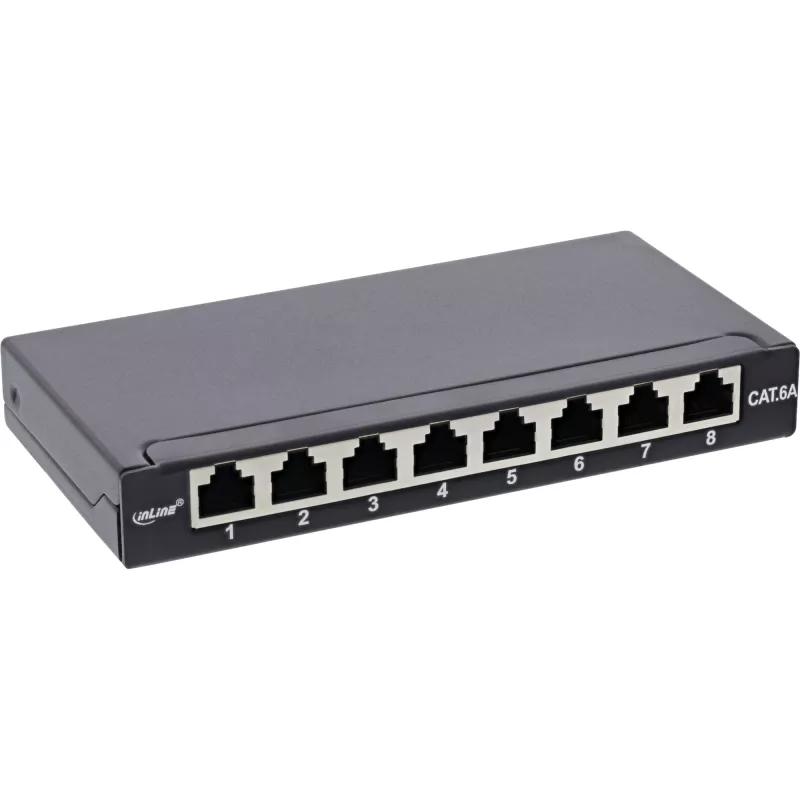 InLine komutācijas panelis Cat.6A 0,5U 8 porti, galda/sienas stiprinājums, melns RAL9005