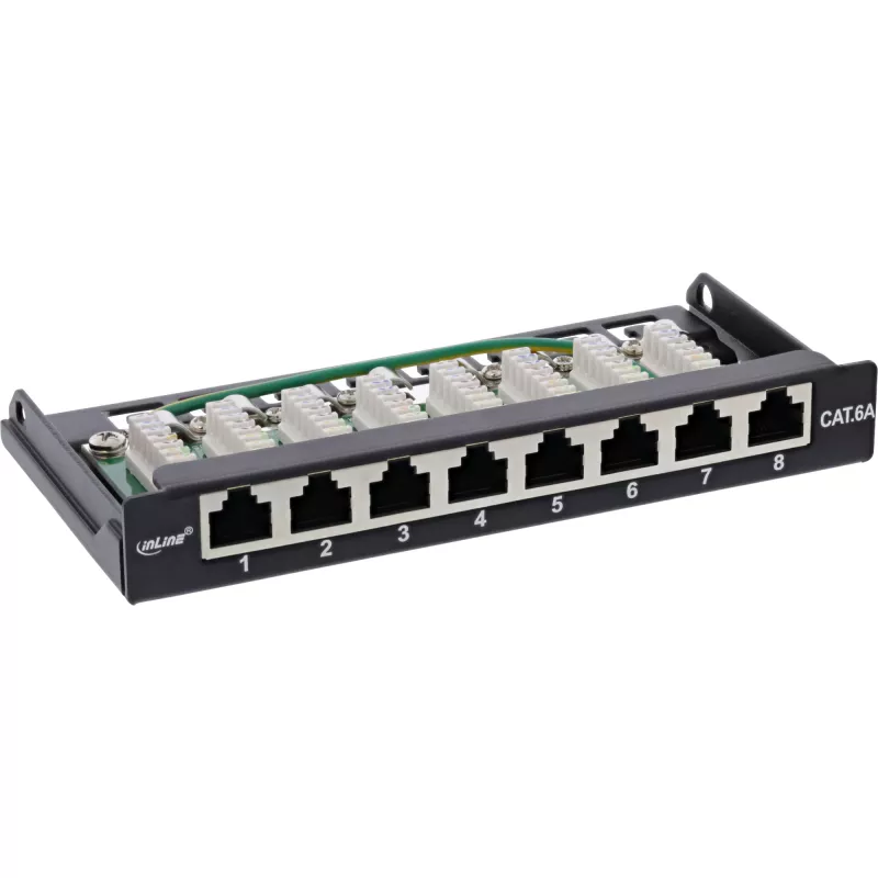 InLine komutācijas panelis Cat.6A 0,5U 8 porti, galda/sienas stiprinājums, melns RAL9005