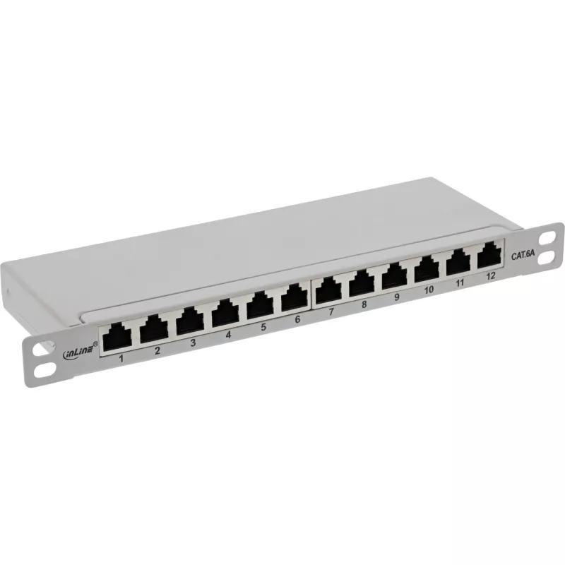 InLine ielāpu panelis 10 collu Cat.6A 0.5U 12 portu gaiši pelēks RAL7035