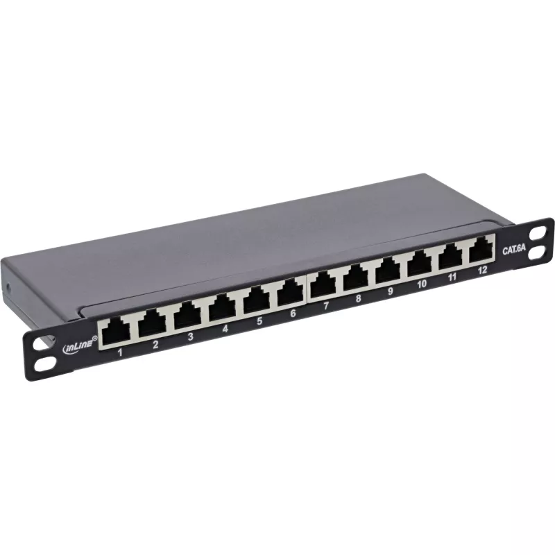 InLine plāksteru panelis 10 collu Cat.6A 0.5U 12 portu melns RAL9005