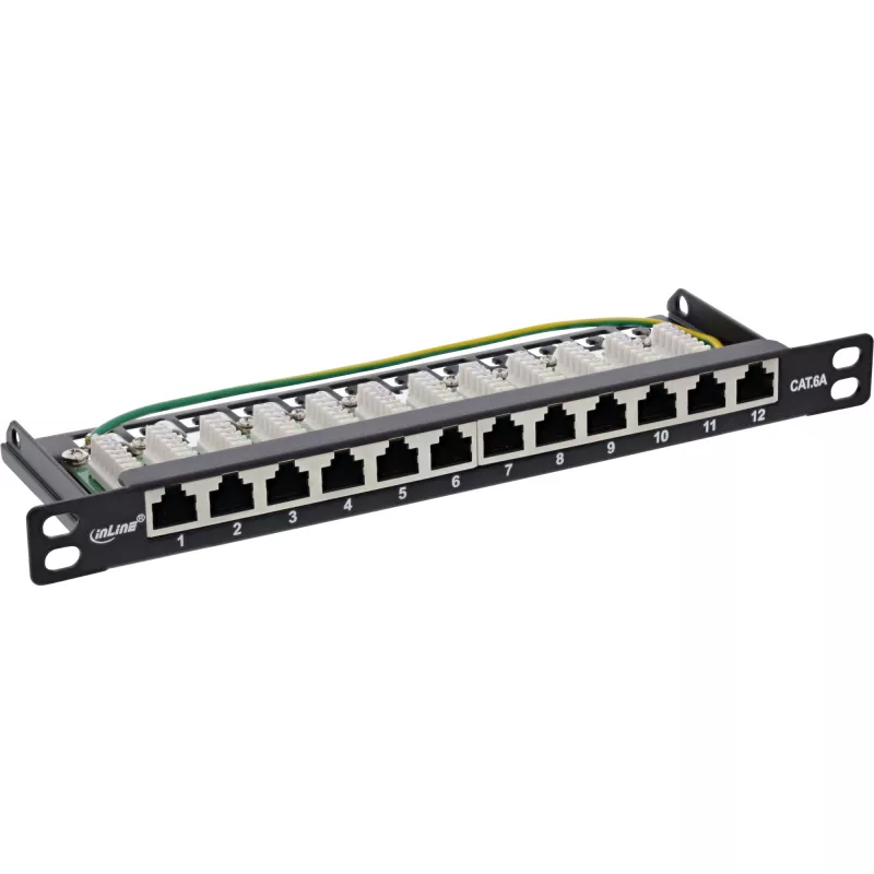 InLine plāksteru panelis 10 collu Cat.6A 0.5U 12 portu melns RAL9005