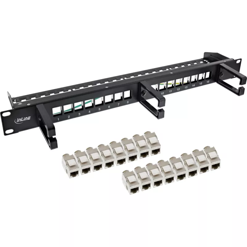InLine Patch panel Cat.6A 16-portu 19 collu 1U melns