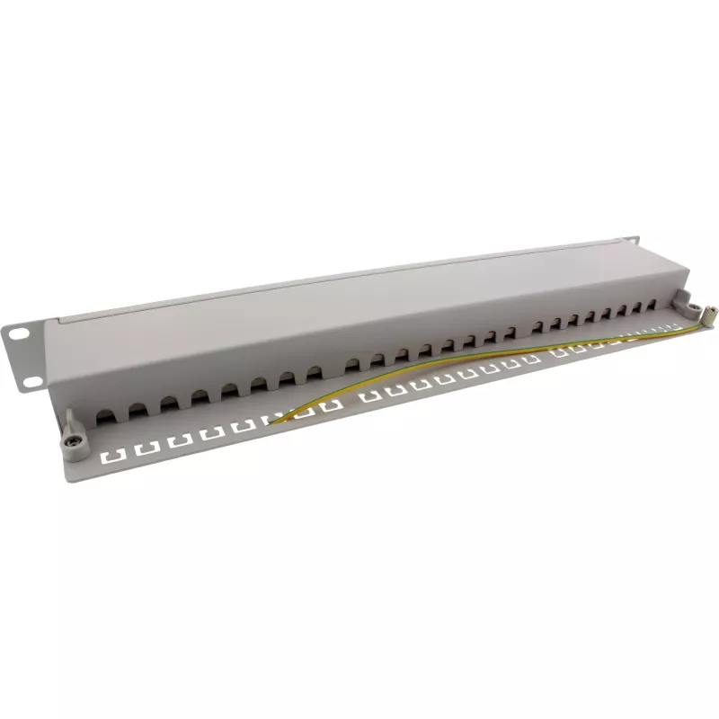 InLine ielāpu panelis 19 collas Cat.6A 24 porti 1U gaiši pelēks RAL7035