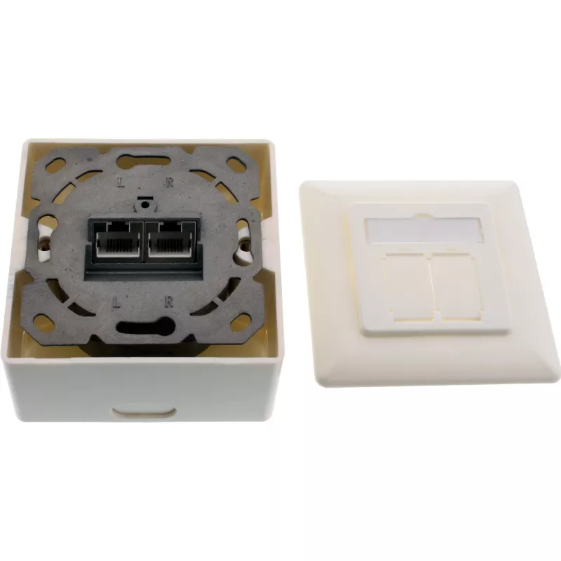 InLine sienas pieslēgvieta Cat.6A virsmas montāžai 2x RJ45 ligzda RAL9010 balta