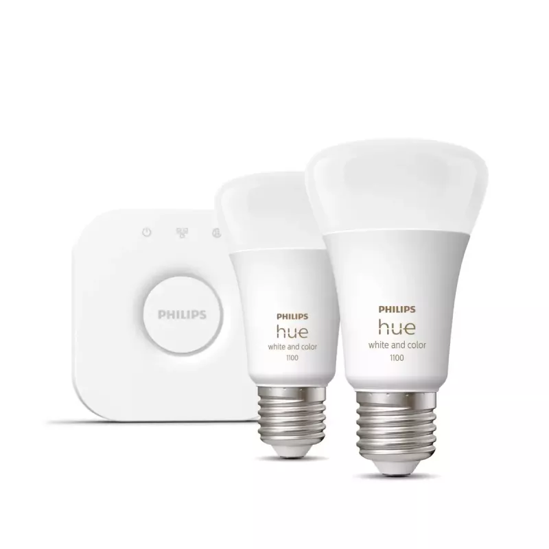 Smart LED starter kit Philips Hue balta and Colour Ambience — 2× E27 11W bulb, Bluetooth/Zigbee